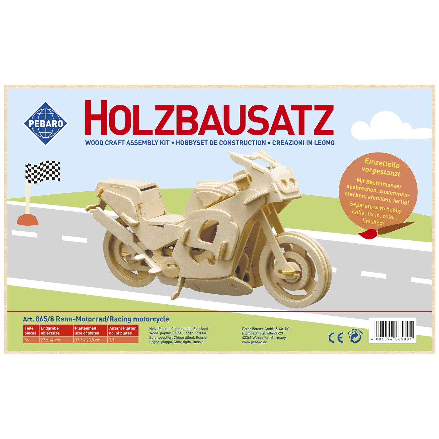 Pebaro Wooden Construction Set Racing Motorcycle