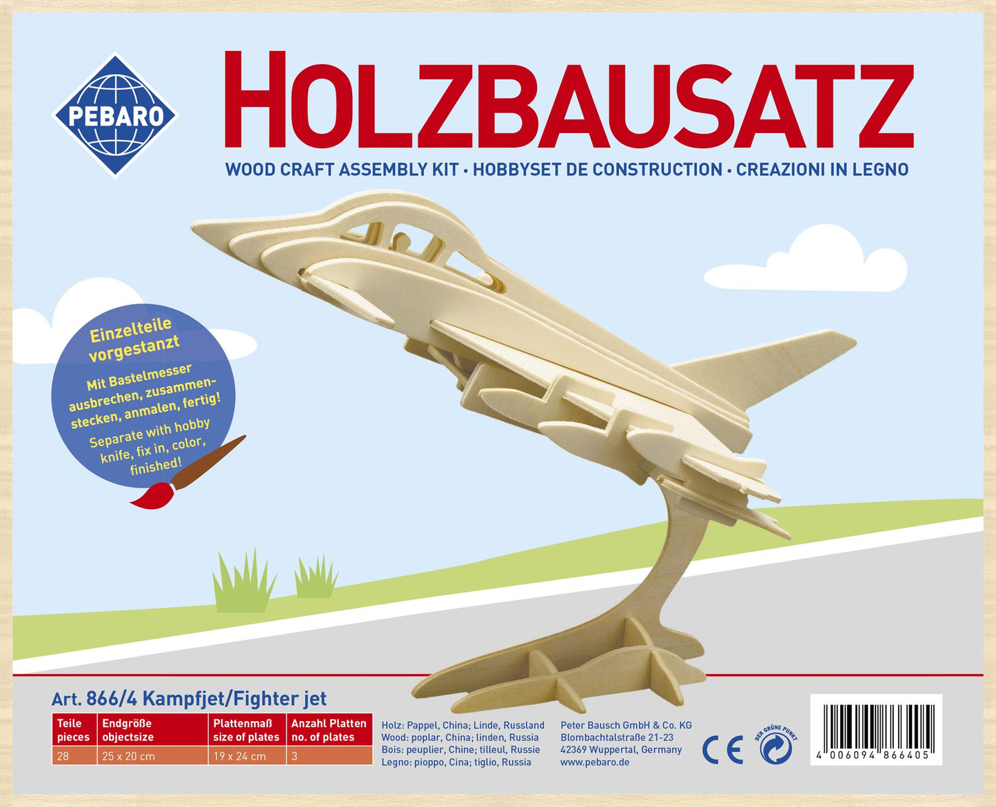 Pebaro Holzbausatz Eurofighter 25x20 cm