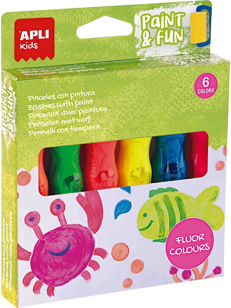 Apli Verftubes met Kwast - 14 ml - 6 Neon kleuren