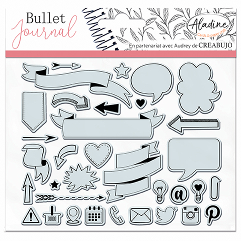 Aladine Stampo Bullet Journal Klarsichtstempel 16x16 cm Banner und Piktogramme