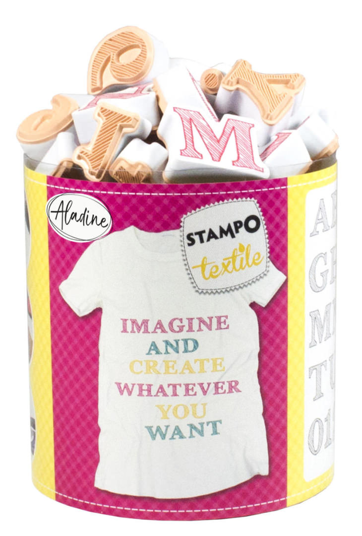 Aladine Stampo Stempel Set Textiel Alfabet Schets 45 stuks