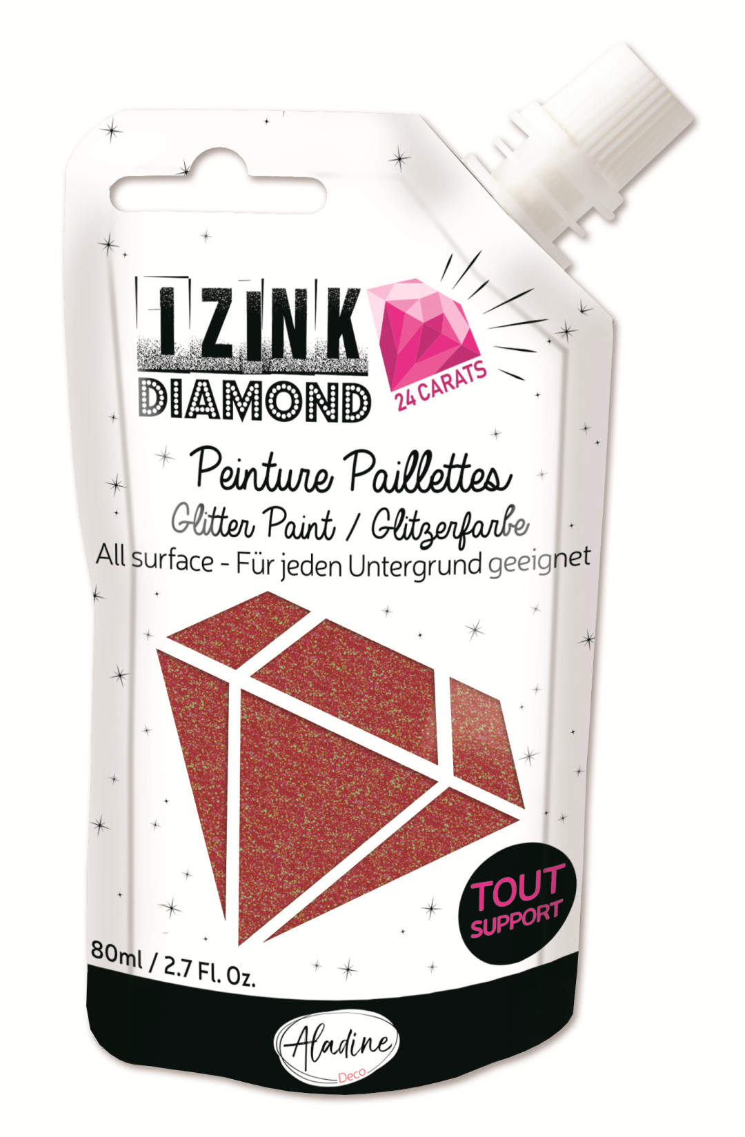 Aladine Izink Diamond Glitterfarbe 24 Karat 80 ml Rot