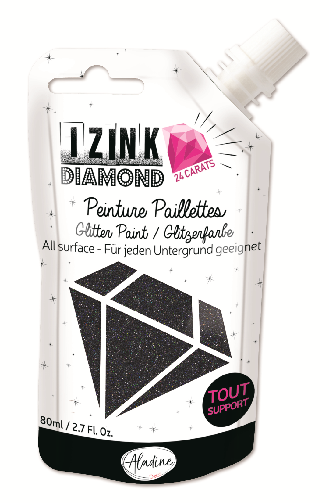 Aladine Izink Diamond Glitterverf 24 Karaat 80 ml Zwart