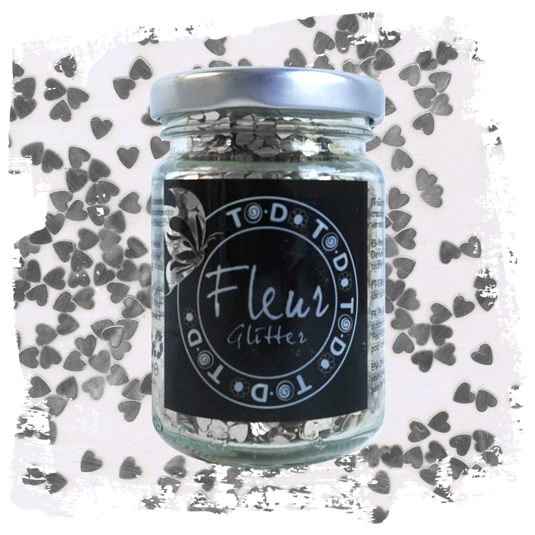 Fleur Glitzer 90 g Herzen Silber