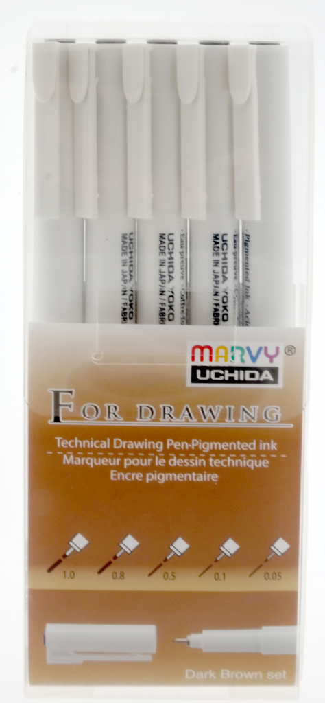 Marvy Uchida Technische Pennen Sepia Set 5 maten