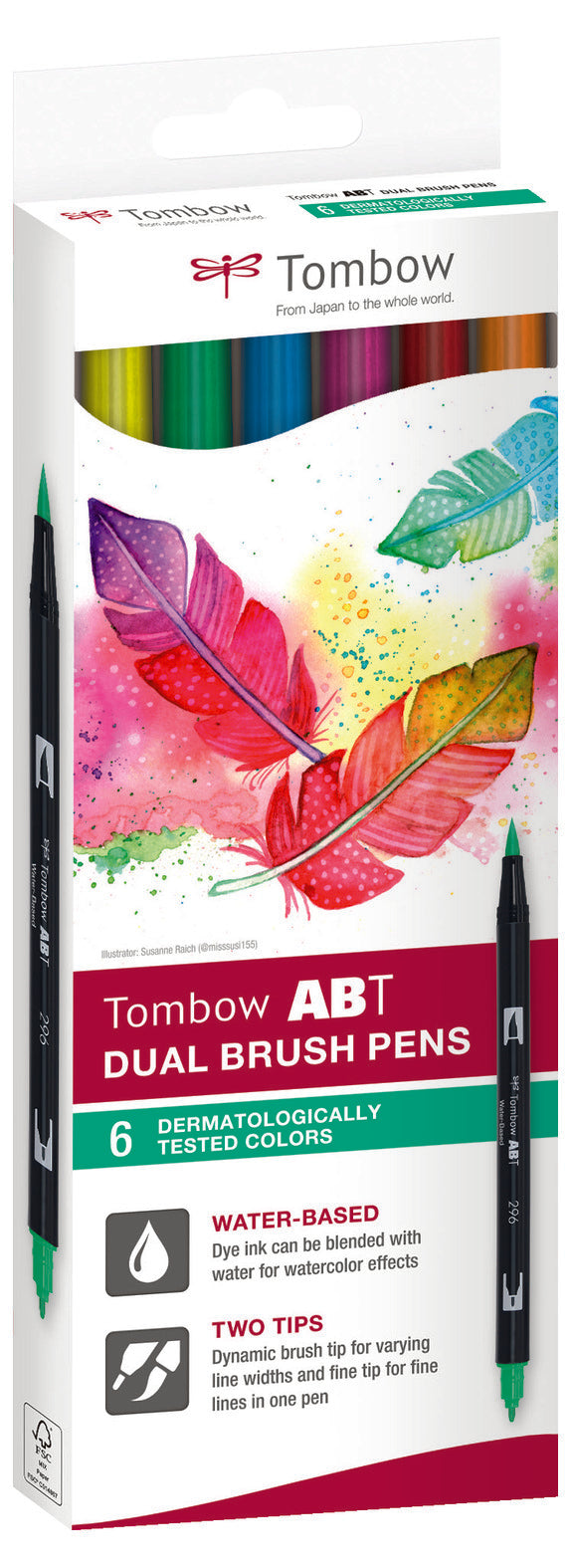 Tombow ABT Dual Brush Pen Set 6 Count Dermatologically Tested Colors