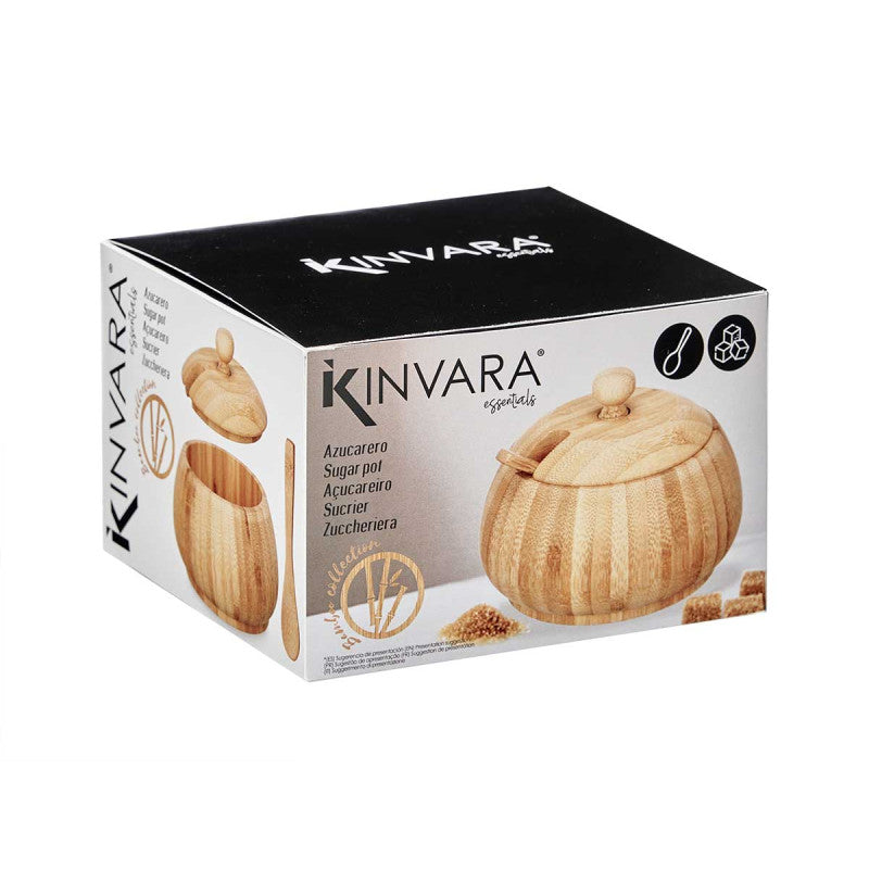 Kinvara Bamboo Sugar Pot with Lid and Spoon 11.5 x 12 x 9.5 cm