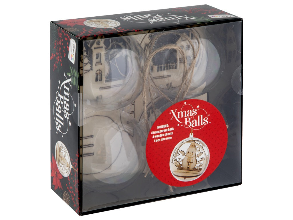 Acryl Deco Kerstballen Set 7 cm 4 stuks