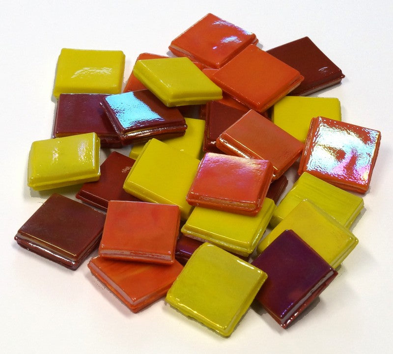 Mosaic Tile Ice Glass Opaque Yellow-Red Mix 200gr