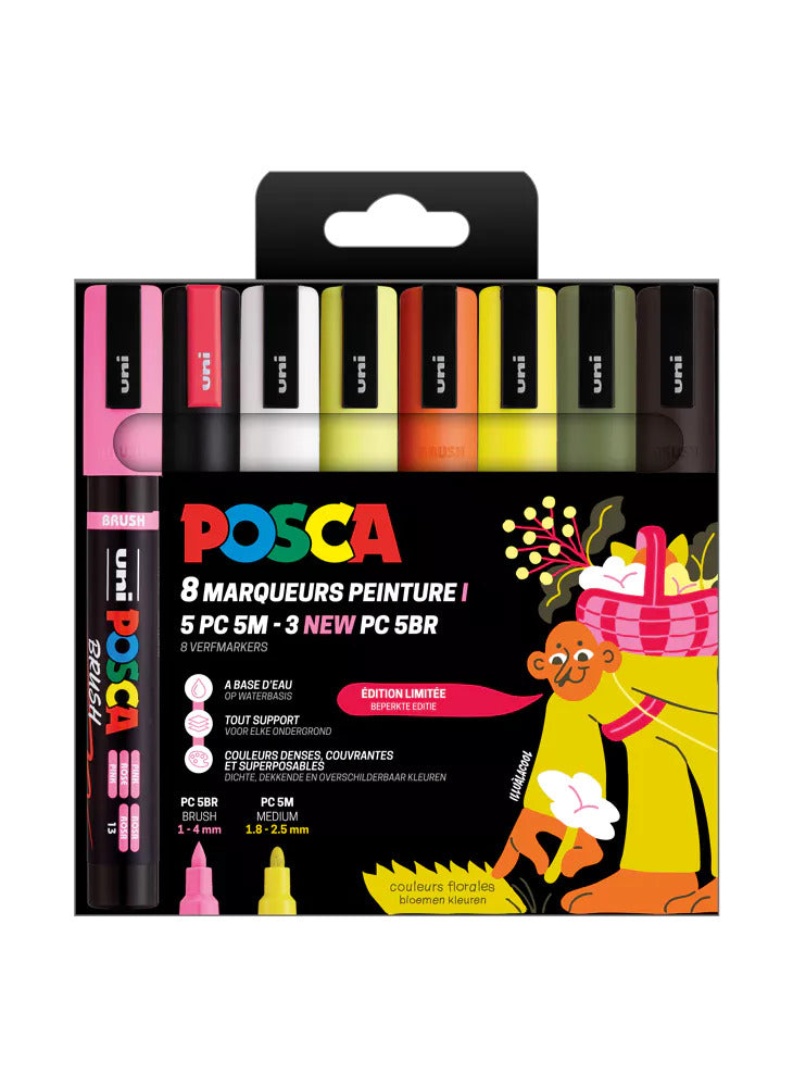 Uni Posca PC5M Markers Set 8 Pieces Flower Colors