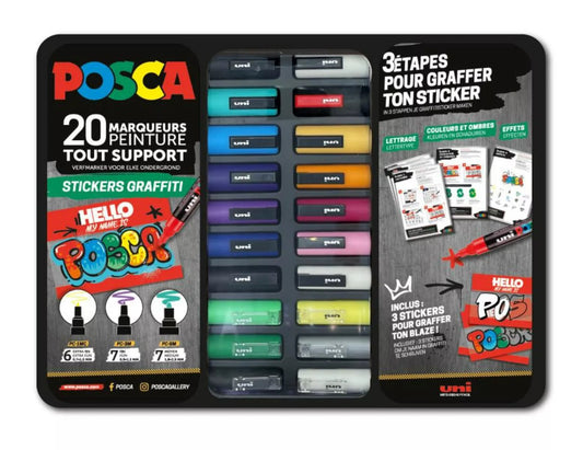 Uni Posca Verfmarker Koffer Stickers Graffiti 20 stuks