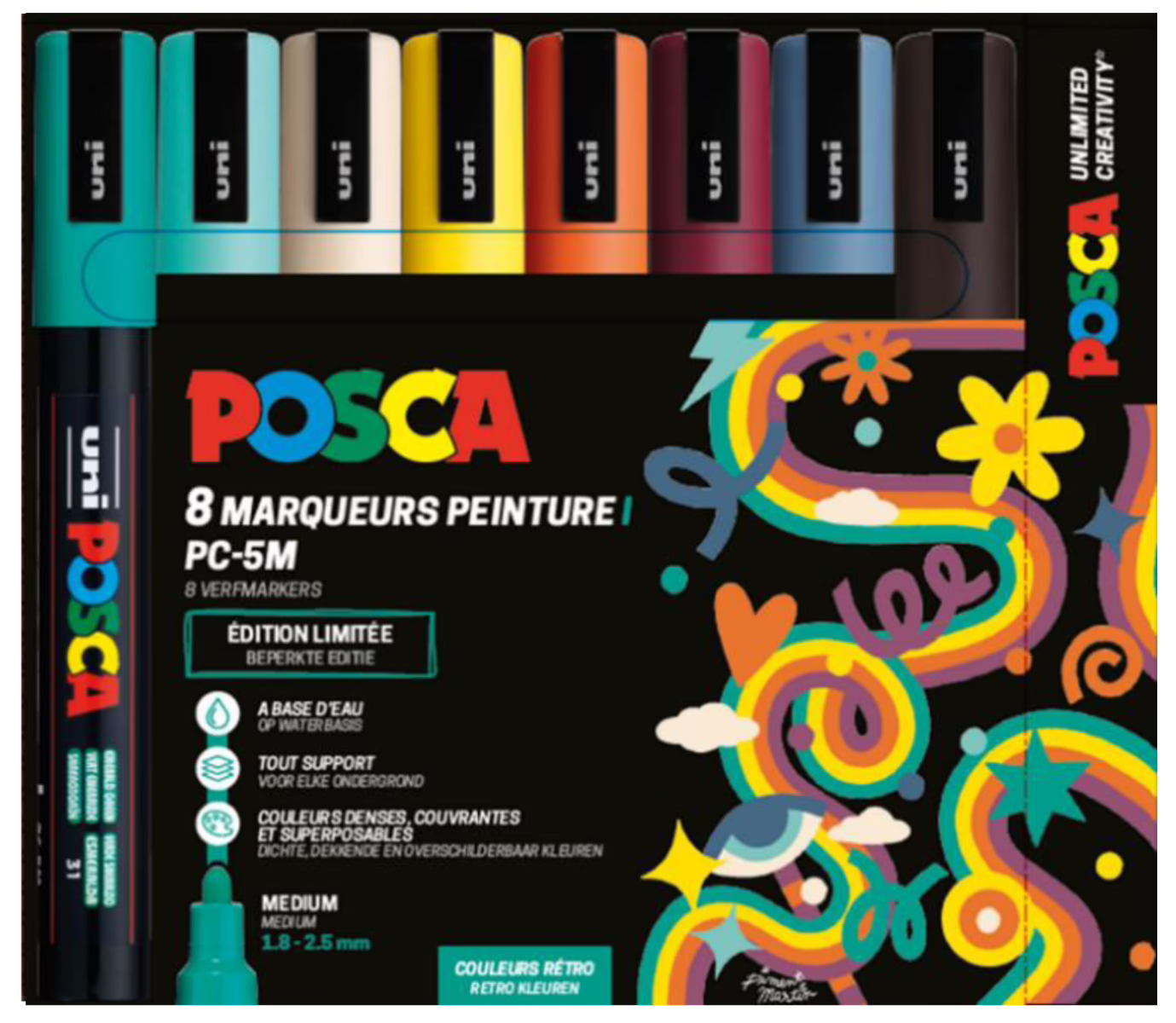 Uni Posca PC5M Markers Set 8 Stuk Retro Kleuren