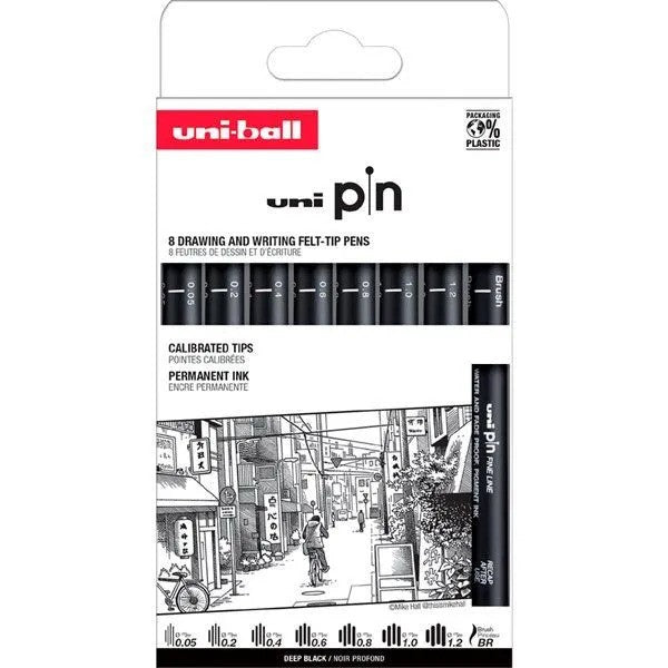 Uni-Ball Pin ASP11 Fineliner Set 8 Stuk