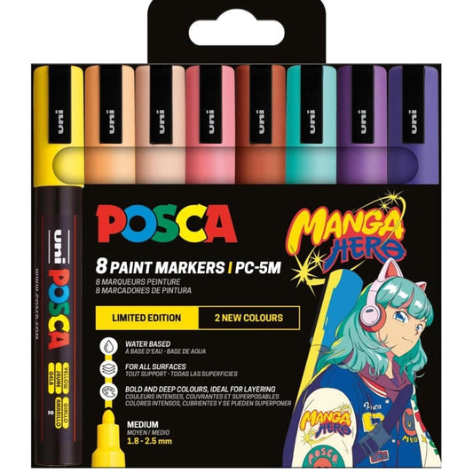 Uni Posca PC5M Marker Set 8 Stück Manga Hero