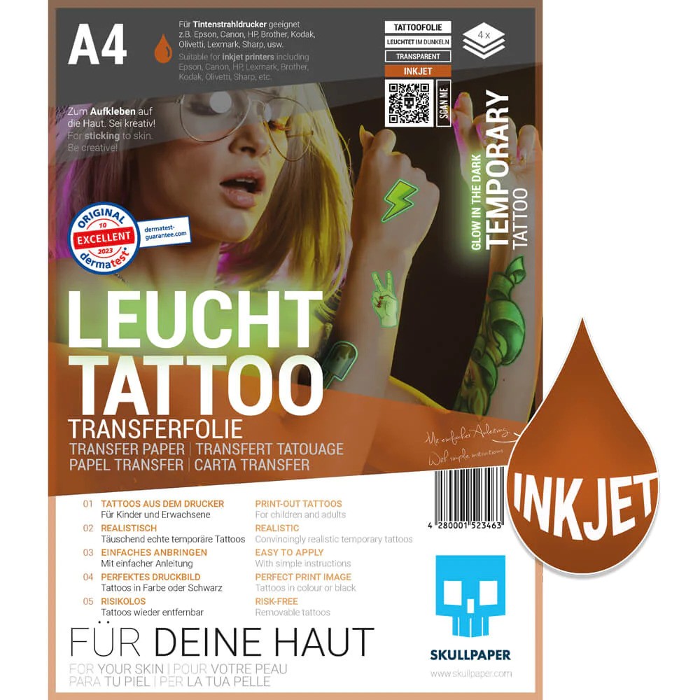 Skullpaper Tattoo Folie Inkjet A4 4 Vel Glow in the Dark