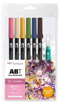 Tombow ABT Dual Brush Pen Set 6 Stück Manga Blumen