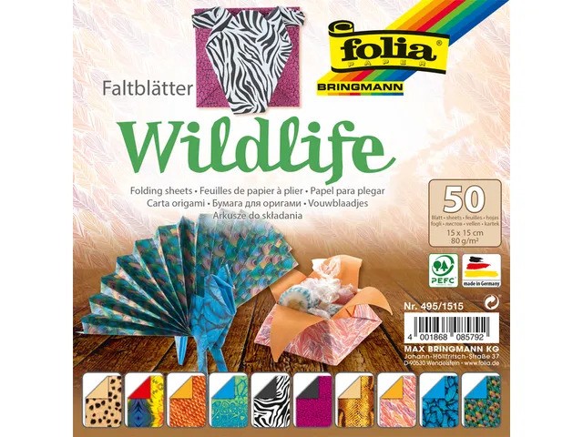Folia Vouwblaadjes Wildlife - 80 gr - 50 vel - 15x15cm