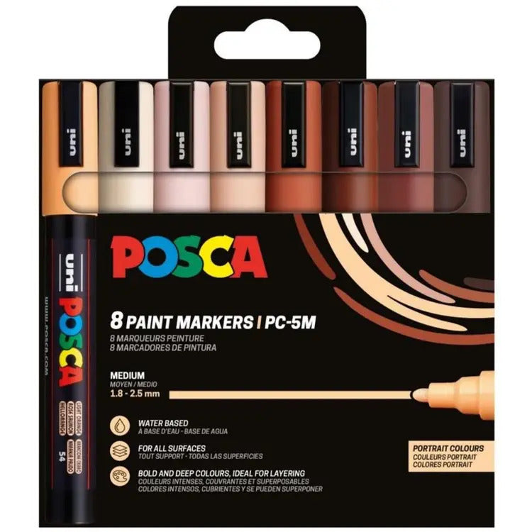 Uni Posca PC5M Marker-Set, 8 Stück, Porträtfarben