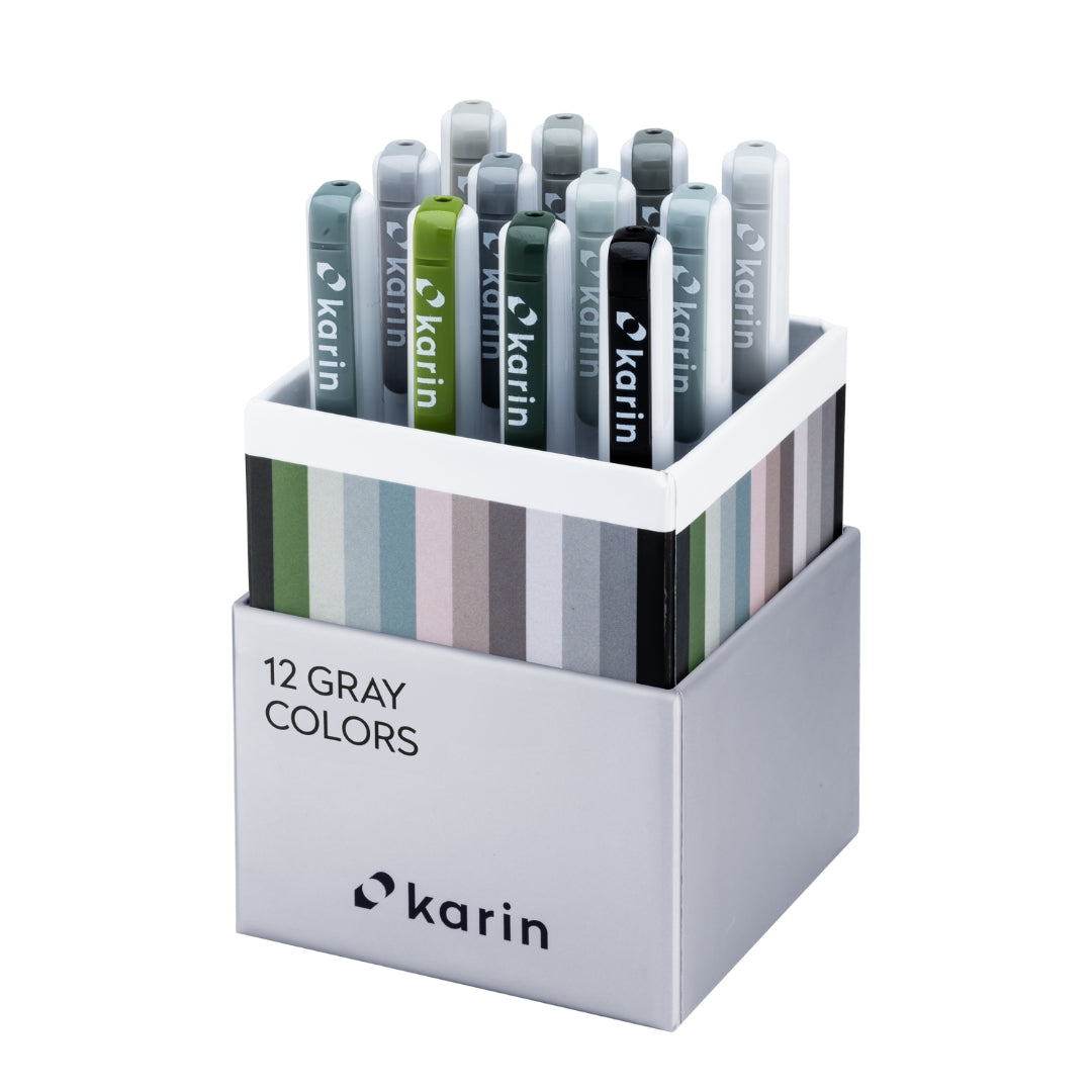 Karin Realbrush PRO Aquarellmarker Set 12 Farben Grau