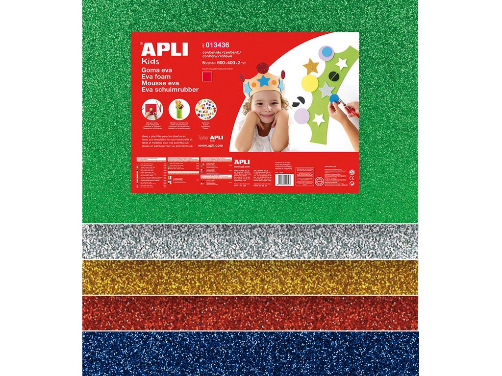 Apli EVA Glitzer-Moosgummi Weihnachtsfarben 5 Stück 60x40 cm