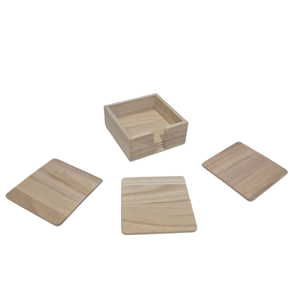 Wooden Coasters Square Paulownia In Holder 11.6 x 11.6 cm 6 pieces