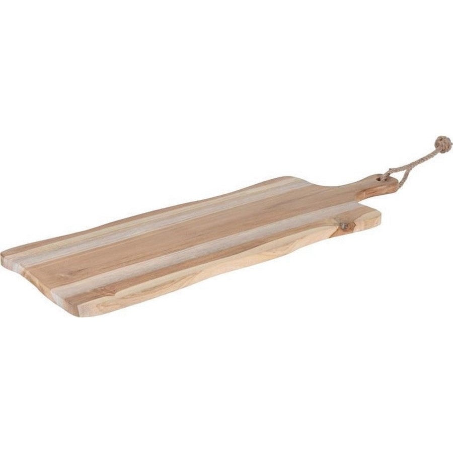 Teak serving board with handle and rope 59.5 x 20.2 x 1.5 cm