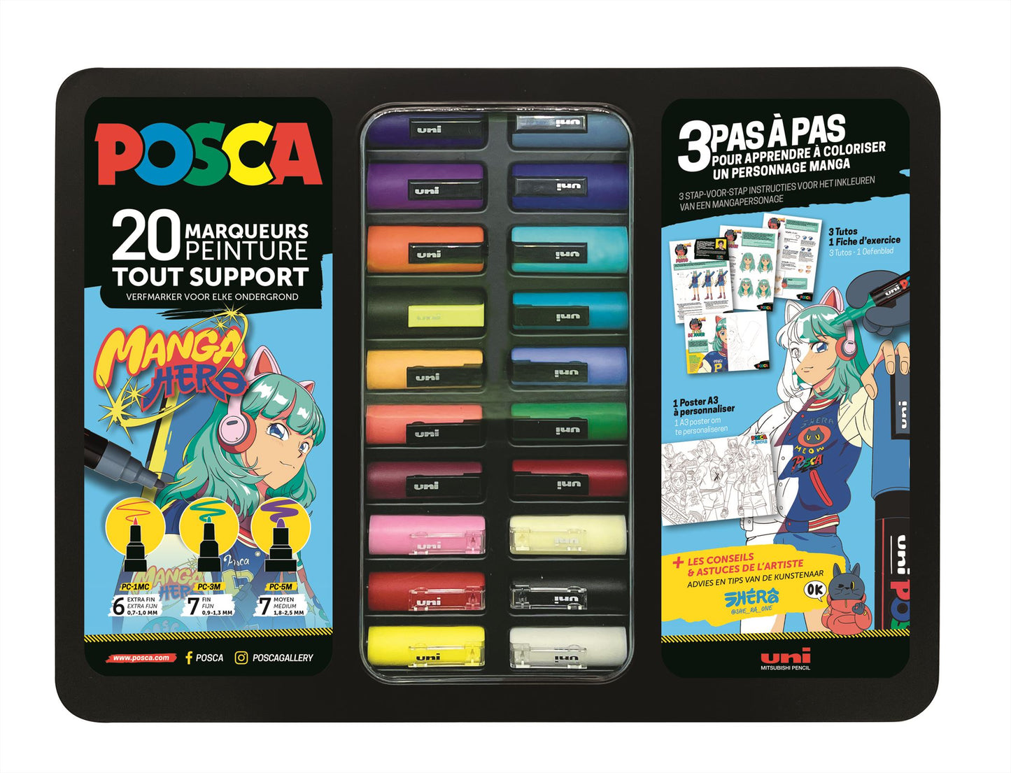 Uni Posca Marker Koffer Manga Hero 20 Stück