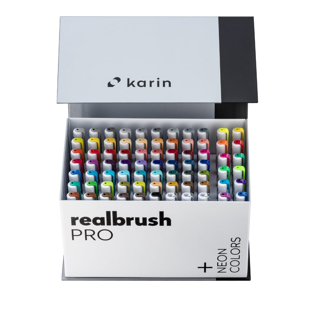 Karin Realbrush PRO Mega Aquarellmarker Box PLUS 72 Farben + 3 Blender-Set