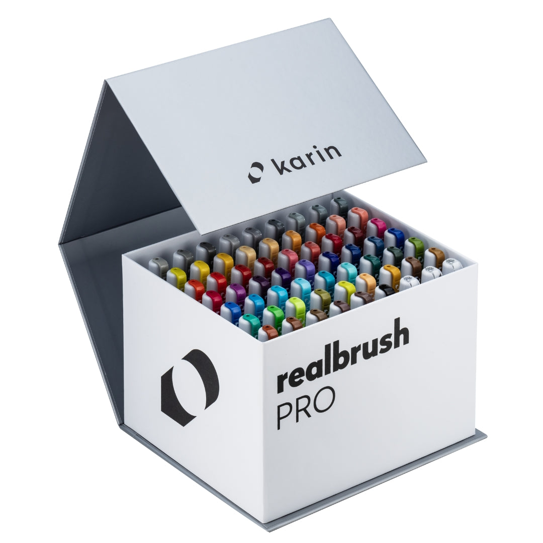 Karin Realbrush PRO Mega Box Aquarellmarker 60 Farben + 3 Blender