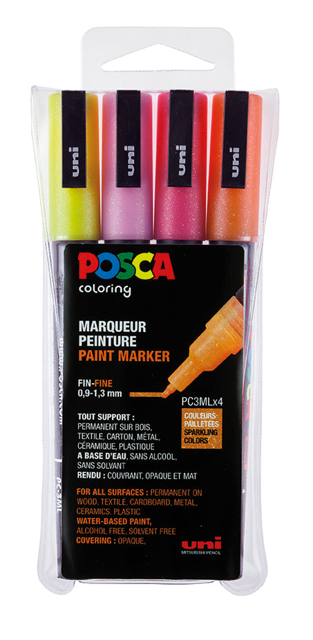 Uni Posca Verfmarker 4 Set 3M Glitter Warm