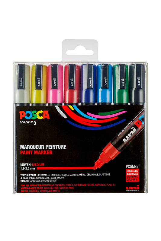 Uni Posca Verfmarker 8 Set 5M Basis