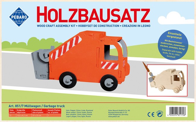 Pebaro Wooden Construction Set Rubbish Truck