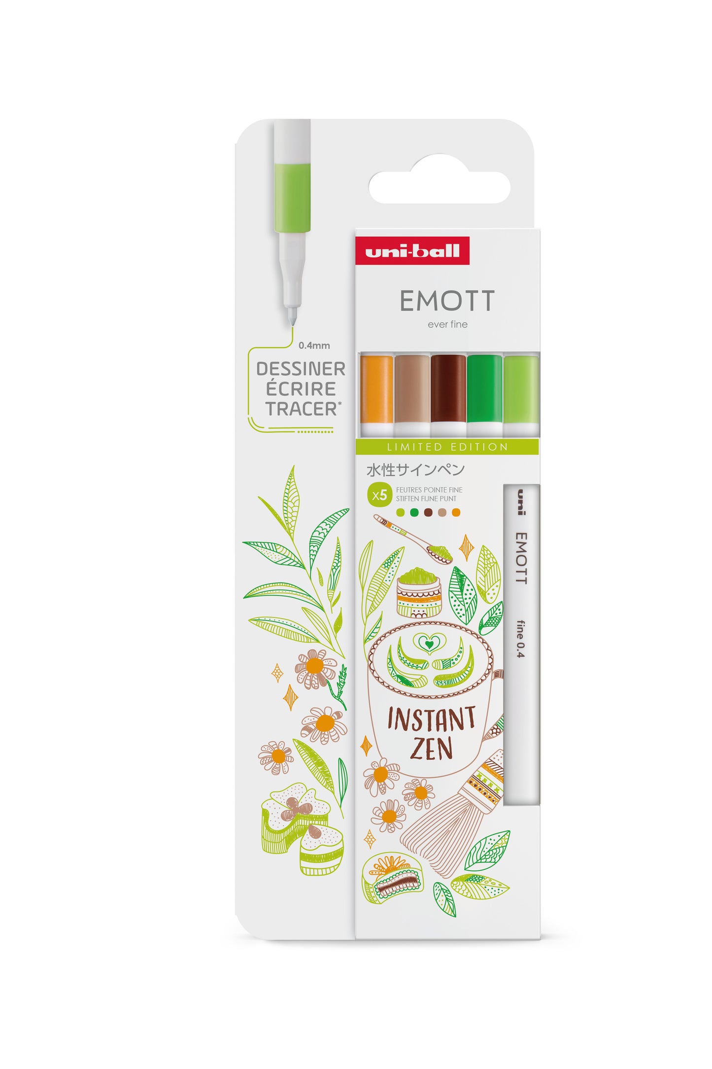 Uni Emott Fineliner Set 5 Stück Instant Zen