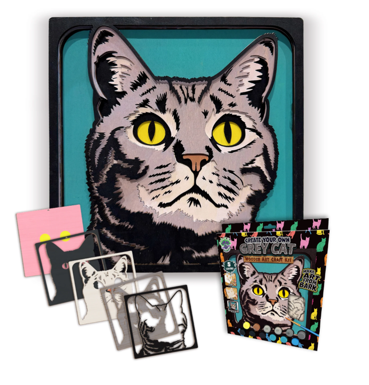 Splat Planet Wood Art Set Grijze Kat 27 x 26 x 3,5 cm