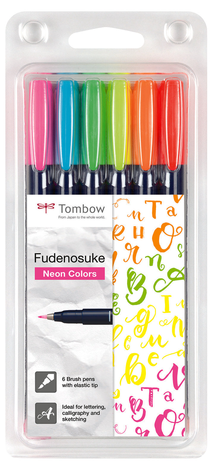 Tombow Fudenosuke Brush Pen Set 6-Pack Neon